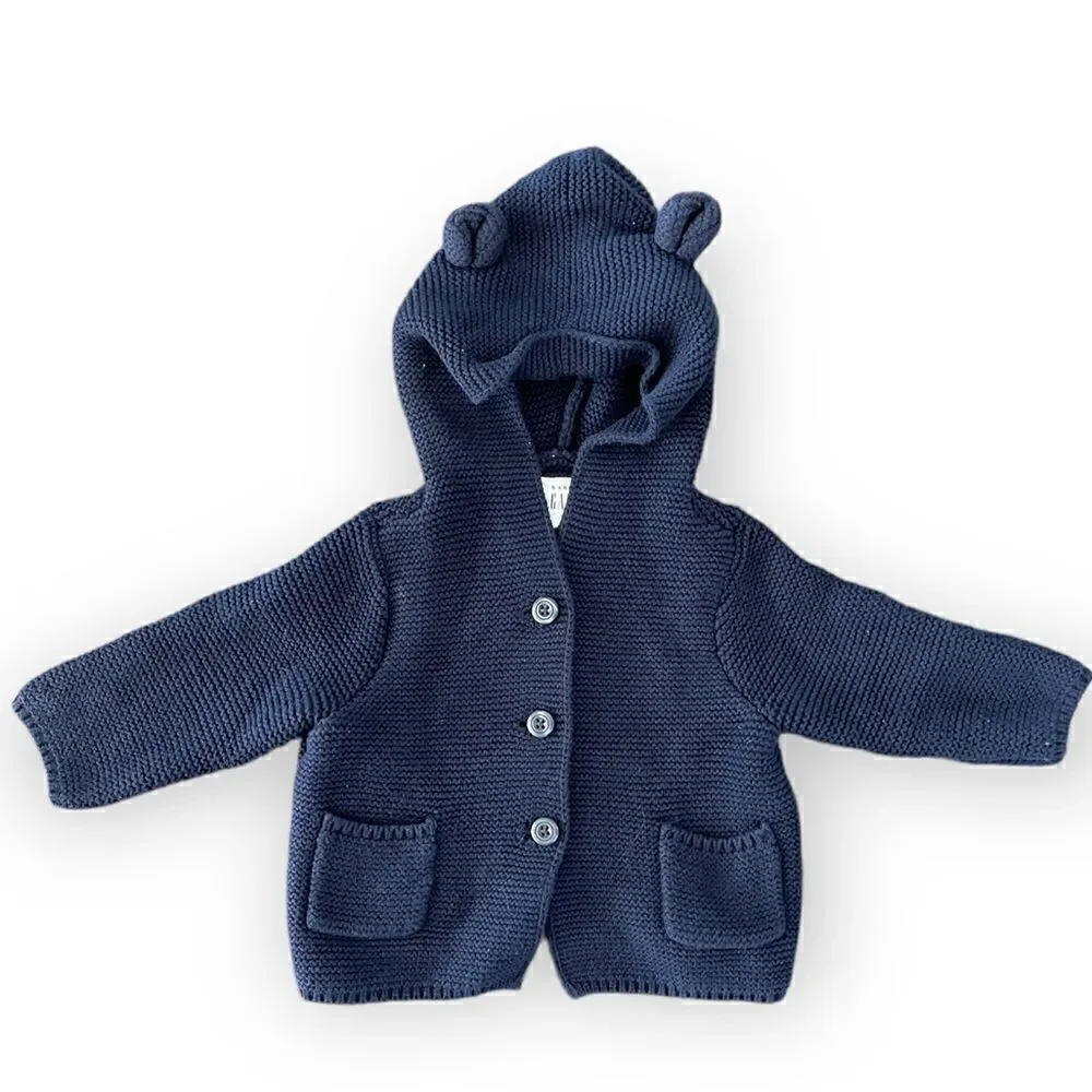 Baby Gap Navy Blue Brannan Bear Knit Cardigan Sweater